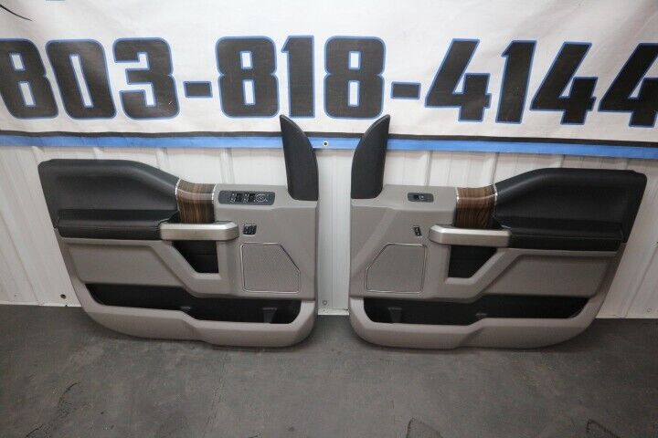 2015-2021 Ford F-150 Crew Cab Grey/ Wood Grain Door Panel Set OEM