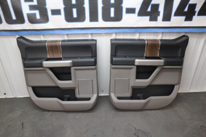 2015-2021 Ford F-150 Crew Cab Grey/ Wood Grain Door Panel Set OEM